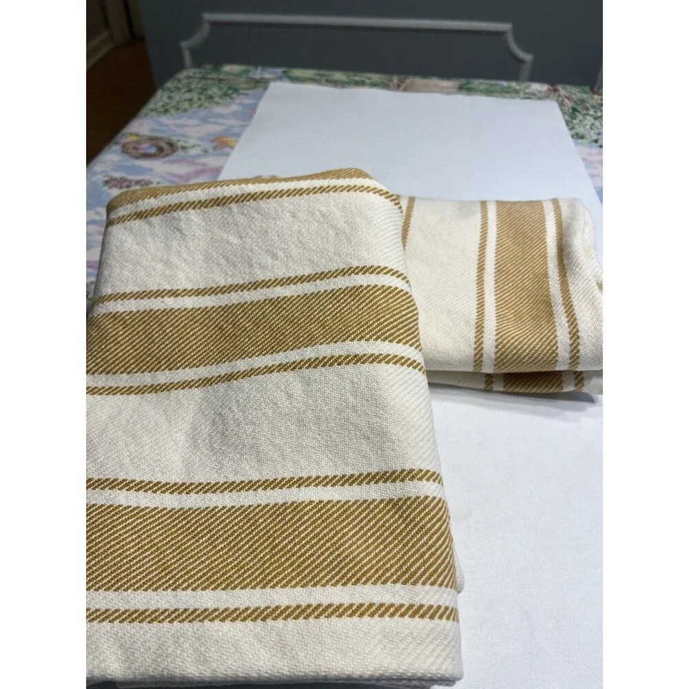 Pottery Barn Yellowish Brown & White Striped 24” Square Pillow Covers